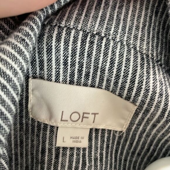 Loft Blue & White Stripe Linen Cotton Blend Cropped Jacket Size Large - Picture 8 of 10